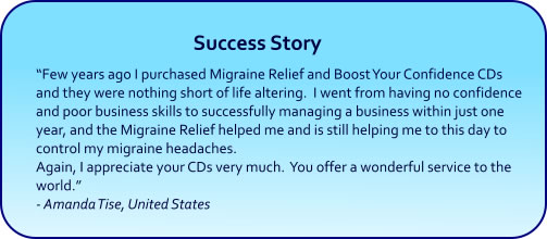 Migraine Relief Hypnosis CDs and mp3 Downloads success story