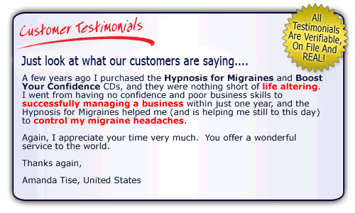 Happy Customer Testimonials - Hypnosis for Confidence - Hypnosis for Migraines